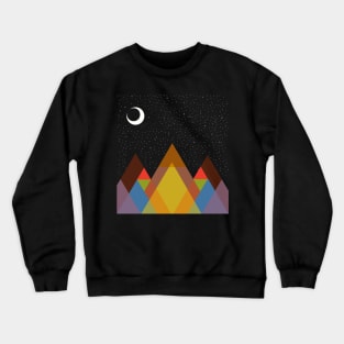 mountains landscape, starry night and waning moon Crewneck Sweatshirt